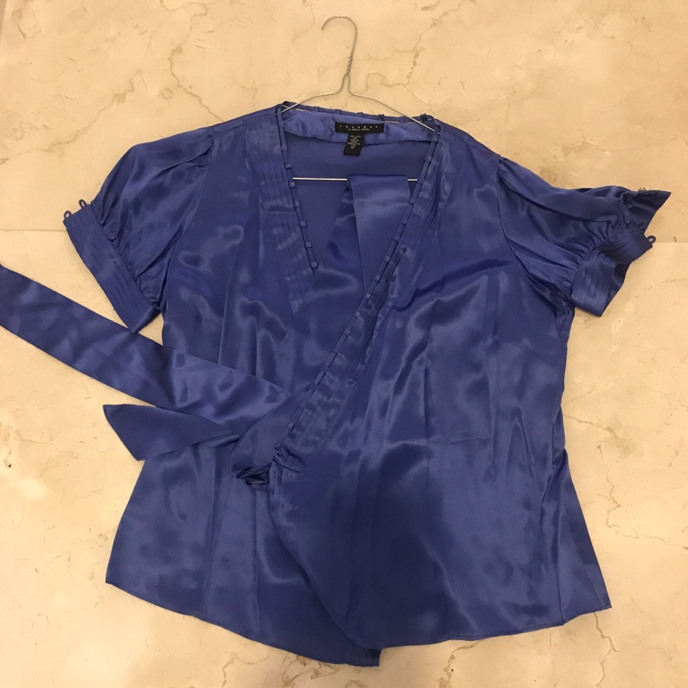 Blue silk wrap blouse